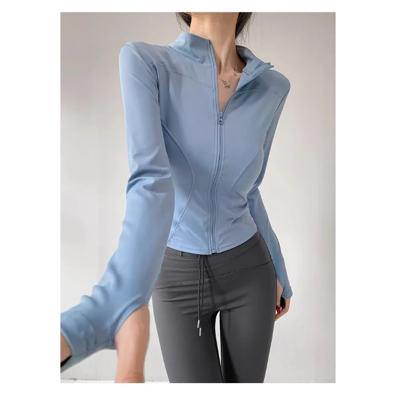 سترة نسائية بنمط جديد بياقة واقفة وسحاب عصري بلون سادة ومتعددة الاستخدامات وأكمام طويلة