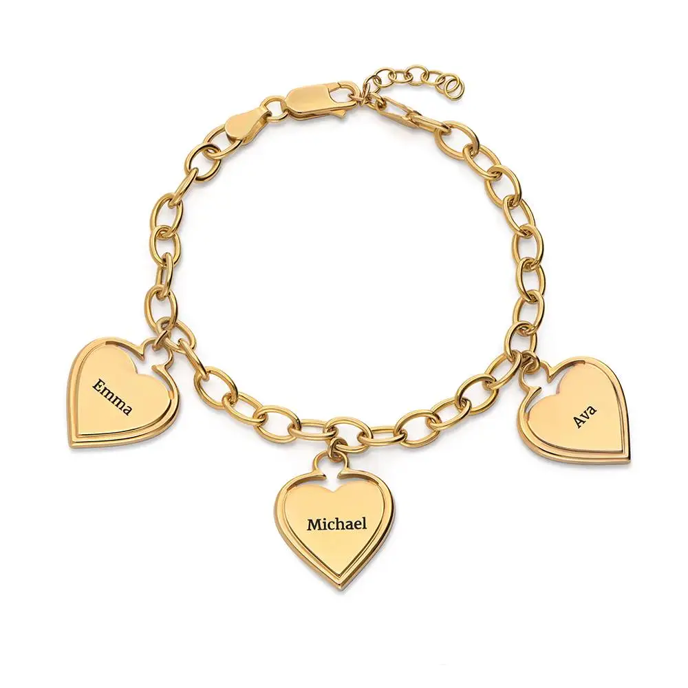 Personalized Stainless Steel Heart Bracelet Engraved Heart Bracelet Multiple Heart Gold Bracelet Customizable Front and Back