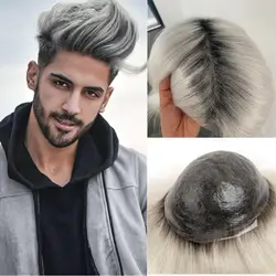 Herren Kapillar prothese 0,08mm doppelt geknotete Toupet Männer haltbare männliche Haar prothese natürliche Echthaar perücken für Männer