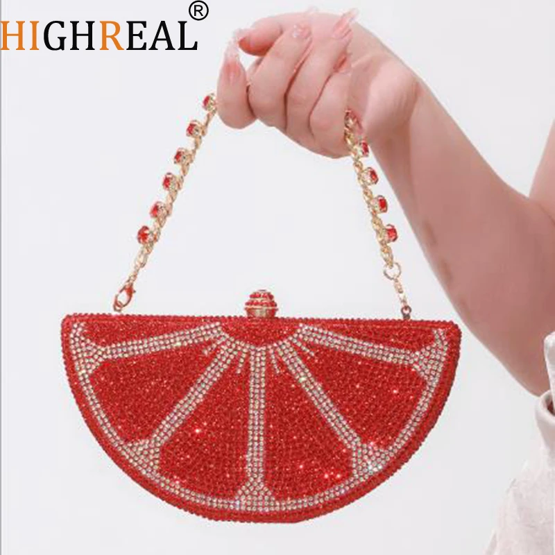 

Funny Fruit Watermelon Hot Diamond Rhinestone Special-shaped Hand Clutch Shiny Party Dinner Bag