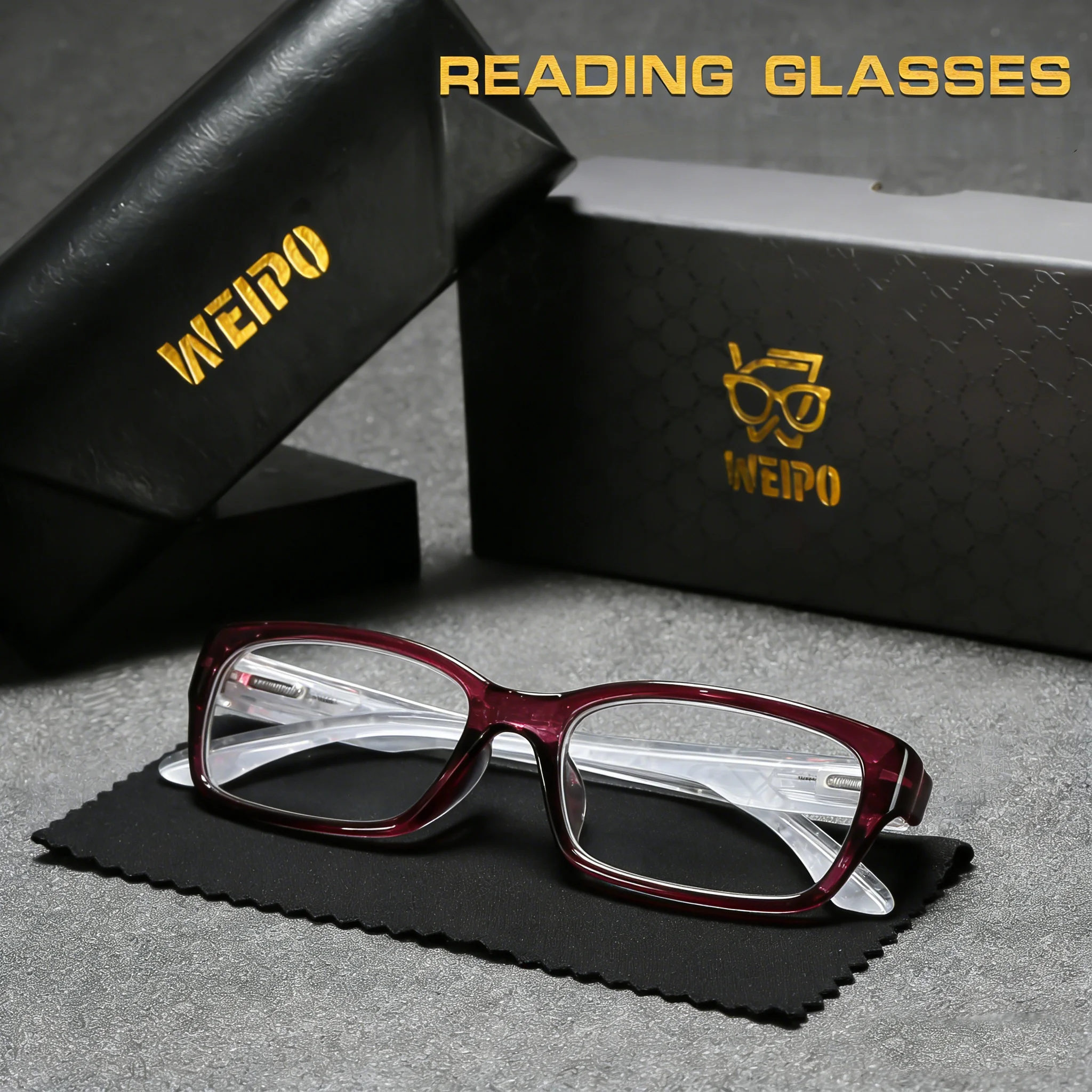 WEIPO Unisex-Lesebrille mit kleinem Rahmen, quadratisch, für Herren und Damen, tragbar, für Presbyopie, großer Rahmen, hochauflösende Brille, +1,0 bis 4,0