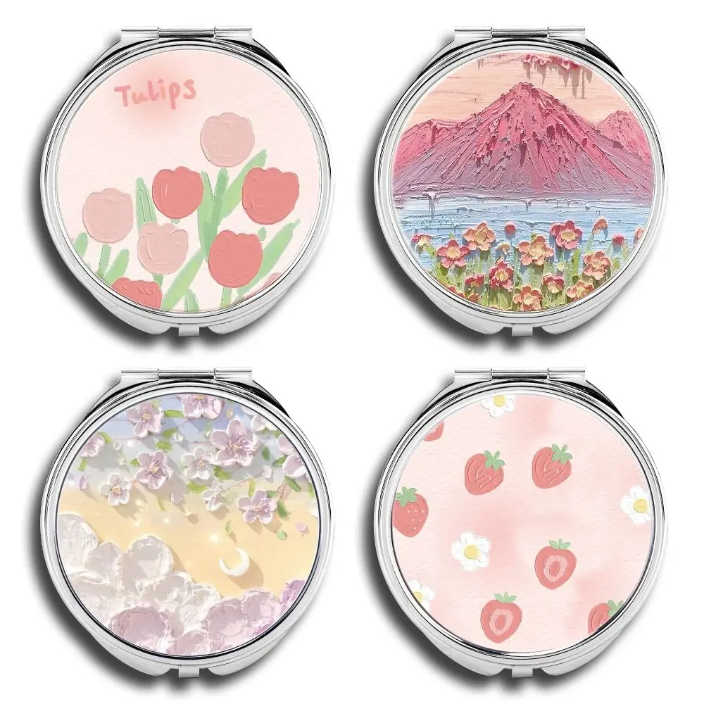 Colorful Tulip Rose Flower Double-Sided Cosmetic Mirror Portable Round Folding Mirror for Women Makeup Accessories