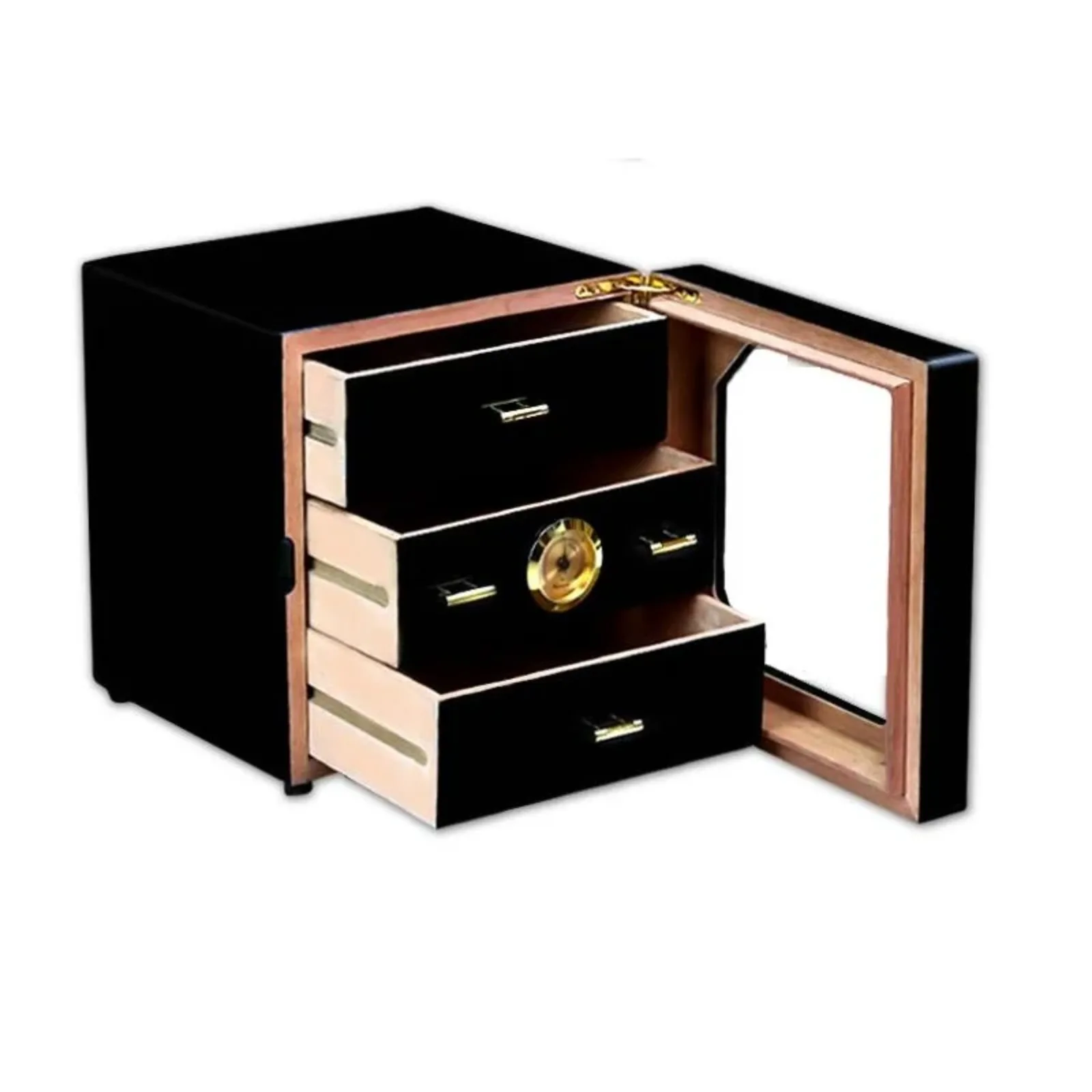 Premium Piano Lacquer Spanish Cedar Wood Cigar Humidor Cabinet TripleLayer Large Capacity Cigar Storage Box Climate Control Lock