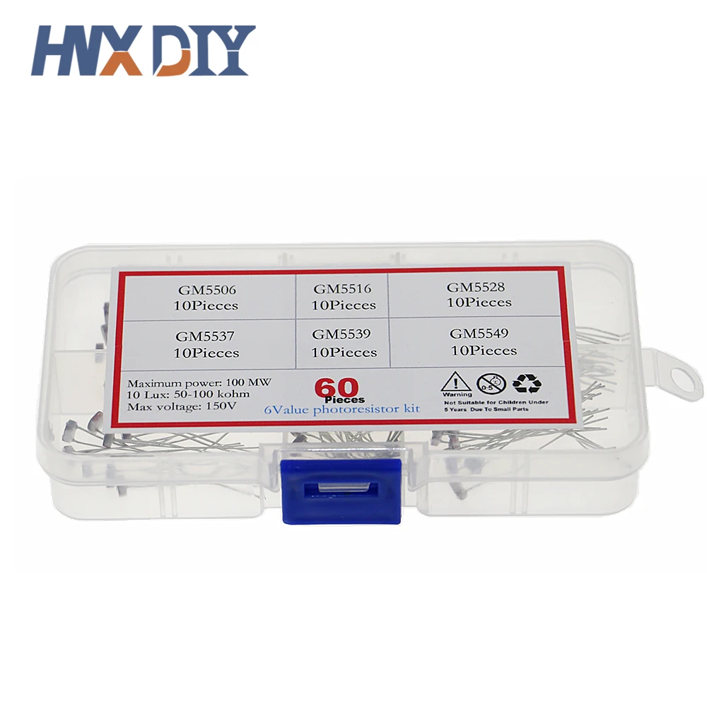 60pcs GL5506 GL5516 GL5528 GL5537GL5539 GL5549 PhotoResistor Kit Light Dependent Resistor LDR 5MM Photosensitive Resistance Set