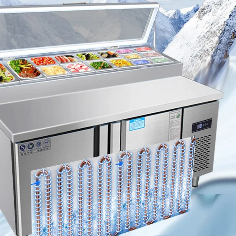 Commercial Air-Cooled Multifunctional Display Counter; Salad Bar, Pizza Station, and Topping Station(Customized)