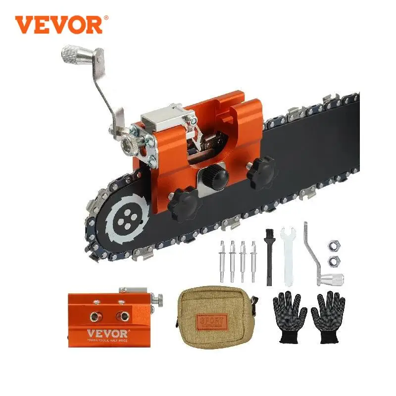 VEVOR Chainsaw Sharpener Hand-Cranked Sharpening Jig for Chain Saws Tool Set with 4 Grinding Heads for Landscaper Lumberjack