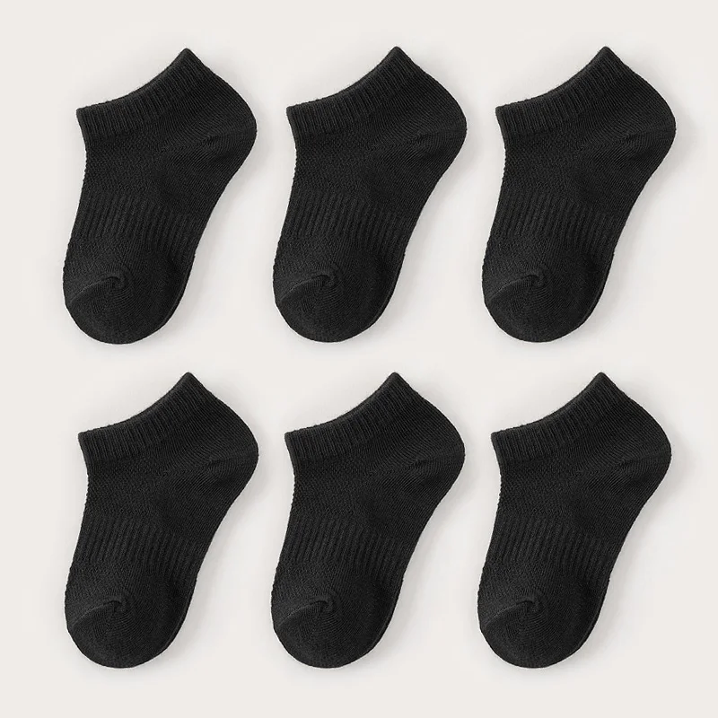 6 Paar Kindersocken, atmungsaktives Mesh, Mädchen-Söckchen, weiß, schwarz, einfarbig, Jungen-Sportsocken für Frühling und Sommer – Detail 2