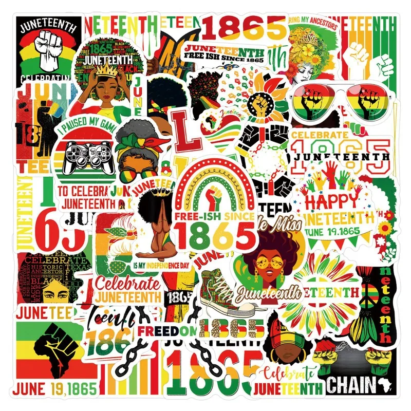 Autocollants décoratifs pour gribouillage créatif, personnalité de dessin animé Juneteenth, 110 pièces