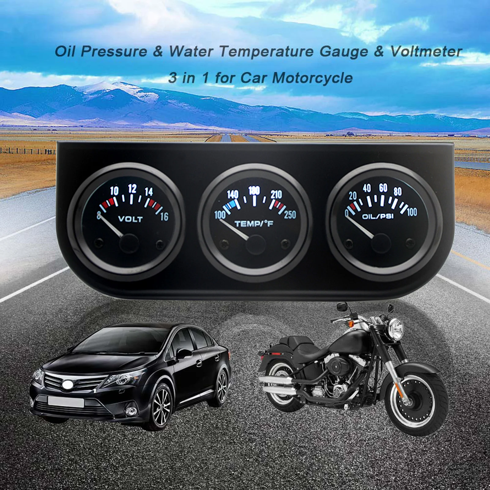 

3 in 1 Car Meter Auto Gauge Voltmeter Water Gauge and Oil Press Gauge 52mm Triple Gauge Kit