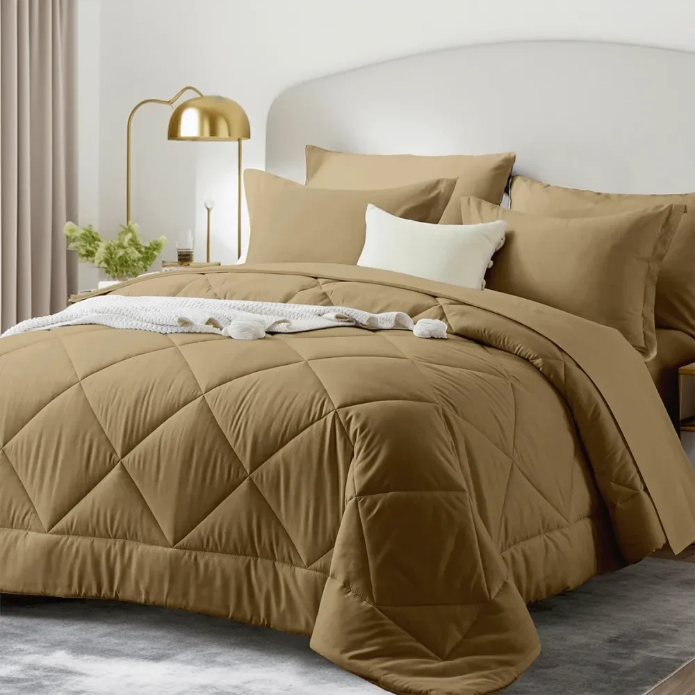 

Комплект постельного белья из 7 предметов, однотонный, размер Queen, с креативным геометрическим узором, мягкий и комфортный летний комплект.