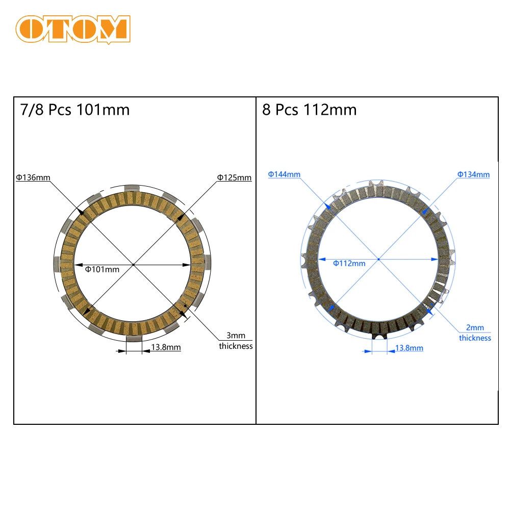 OTOM Motorcycle ENGINE CLUTCH Friction Plates Set 101mm/112mm For KTM HUSQVARNA GASGAS SX EXC FE TE XCFW TC TX EC EX MC 125 250