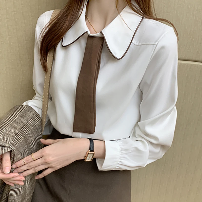 Long Sleeve Chiffon Blouse Shirt Blouse Women Blusas Mujer De Moda 2024 Turn Down Collar Office Blouse Tops Women Clothing E78