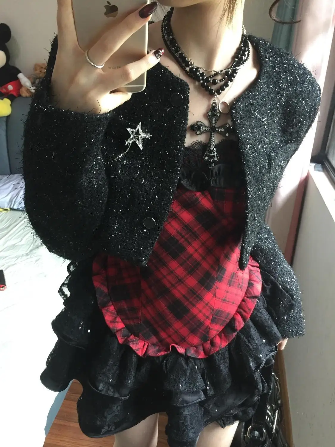 25 الربيع Y2k شيك معطف قصير منقوشة رقيق فستان خمر الإناث الرجعية الكورية الملابس الشعبية القوطية أنيقة 2 قطعة مجموعات امرأة #1