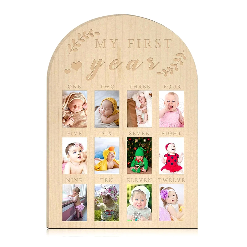 My First Year Wooden Photo Board 12 Months Newborn Milestones Picture Frame Arch Door My First Year Picture Frame For Boys Girls