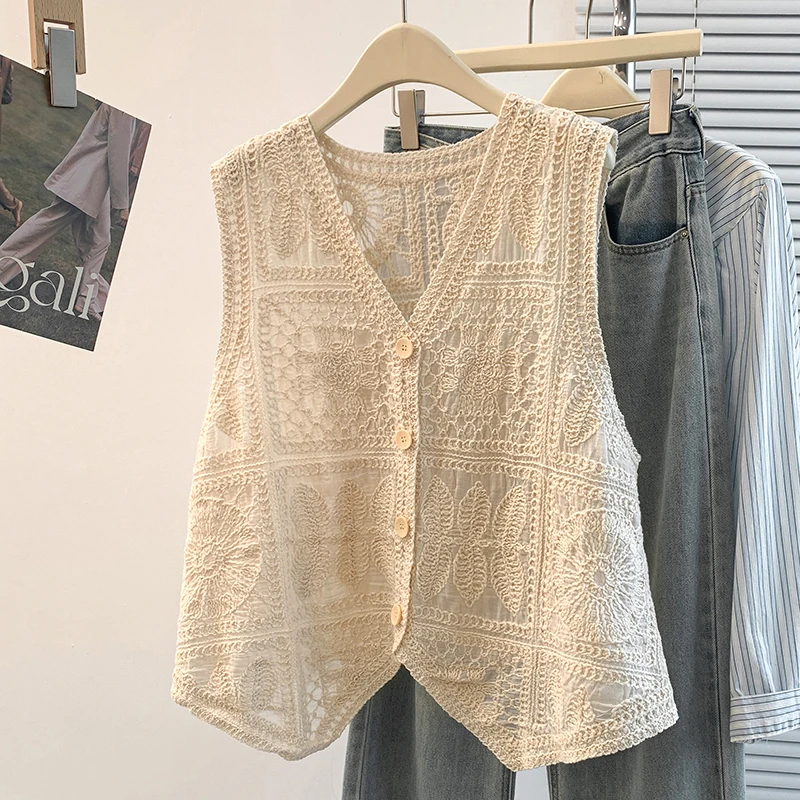Bohemian Embroidered Vest Top Layering Versatile Spring New Style Women's Cotton Open Cardigan Style Fashion Sensation