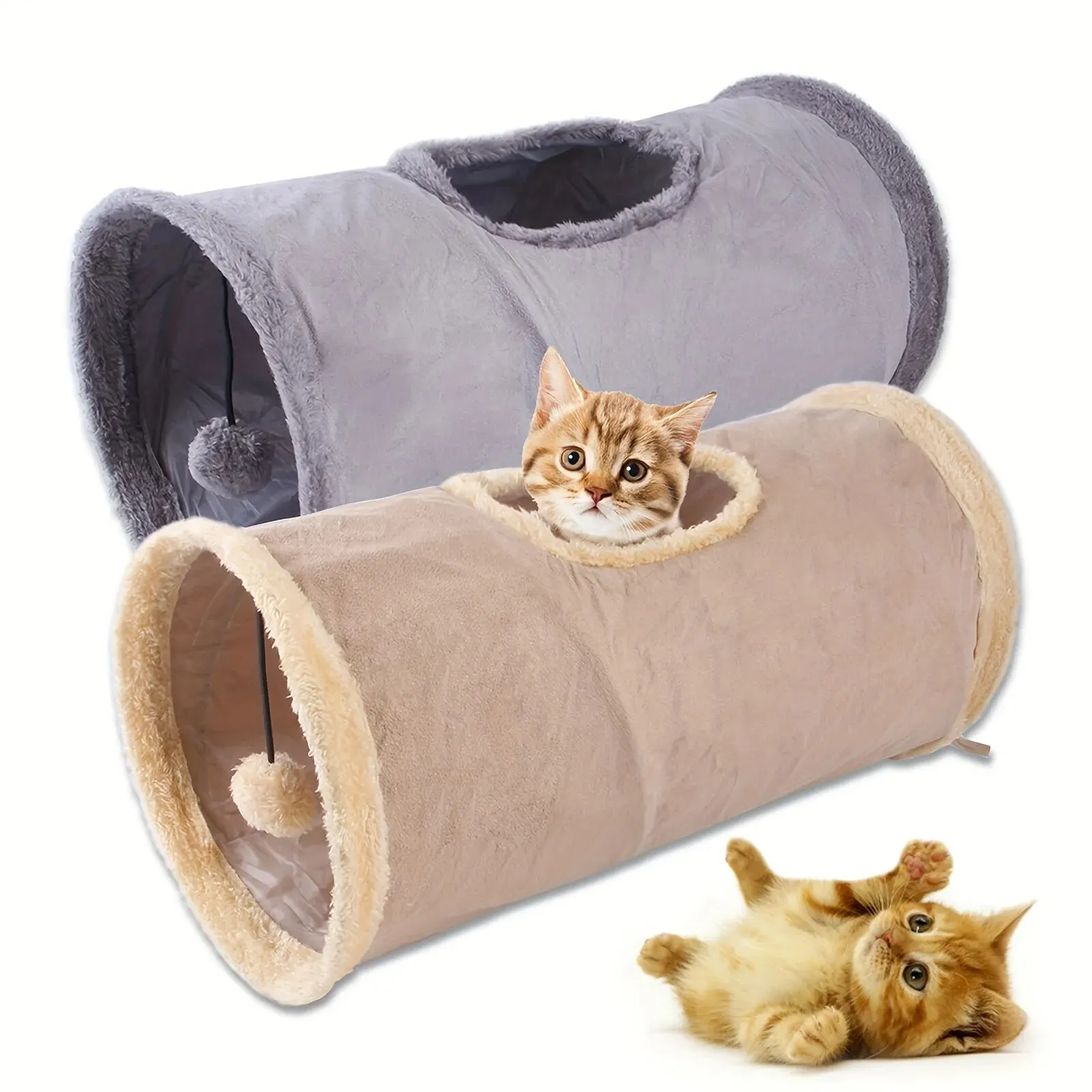 Pet Cat Tunnel Collapsible Plush Channel Foldable Suede Educational Toy Warm Winter Interactive Toys for Indoor Puppy Supplies