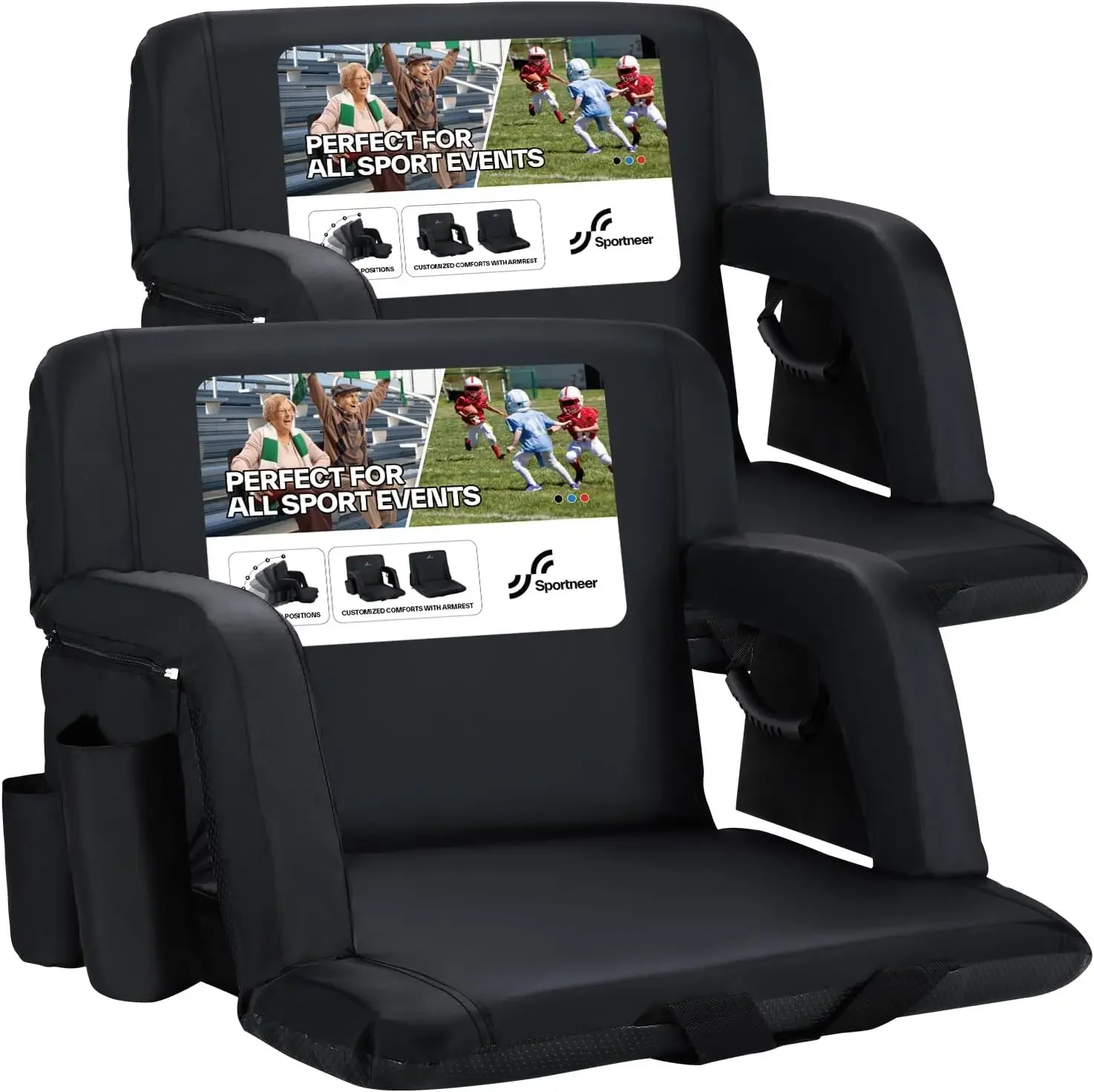 

Bleacher Chairs with Back and Cushion: 24'' Extra Wide 2.5'' Thick Comfy Cushion Stadium Seats with Armrest, 6 Adjustable Angle