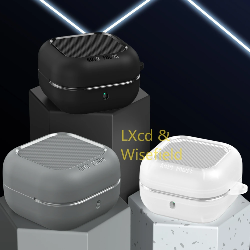 For Samsung Galaxy Buds 4 / Buds 4 Pro Storage Case Protective Cover with Carbon Fiber Texture, 4-Corner Airbag +Carabiner Clip