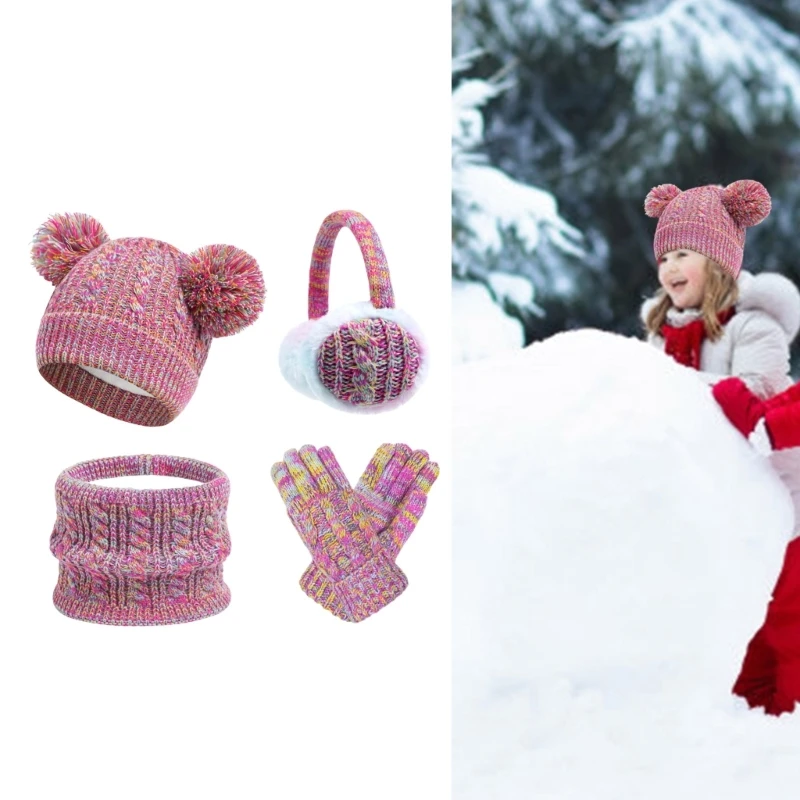 Unisex Kids Winter Accessories Plush Hat with Scarf Gloves & Earmuffs set Multipurpose Winter Wear Set for Age 3 to 10 P31B