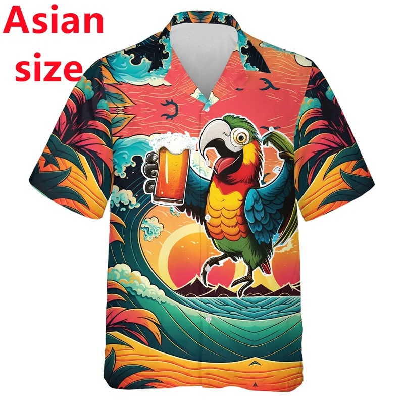 2025 New Beer Lovers Shirts For Men Clothes Harajuku Fashion Hawaiian Lapel Blouse Summer Aloha  Beach Shirt Man Short Sleeve
