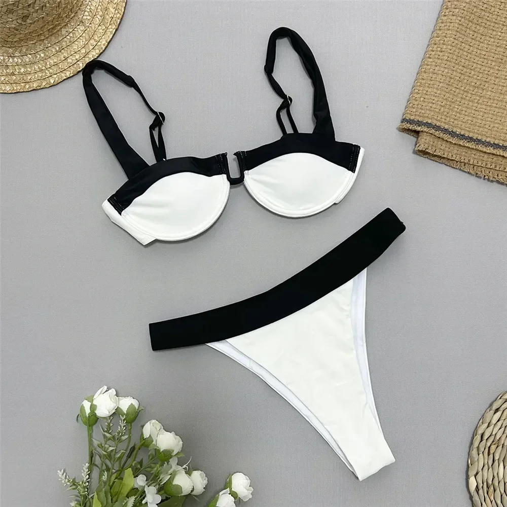 

Black White Contrast Swimwear Push Up Bikini Set Sexy Swimsuit Women High Cut Bathing Suit Underwired Bikinis 2025 Mujer Bather