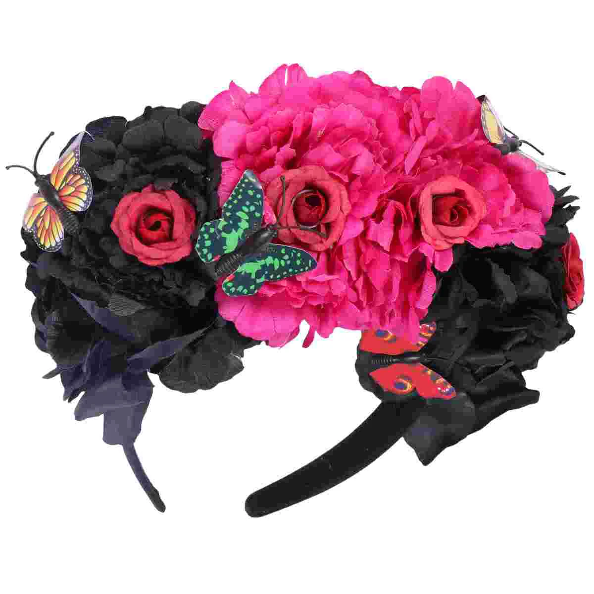 Garland Floral Headpiece Flower Headband Girls Hair Accessories Decoration Black Plastic Halloween Festival Headdress