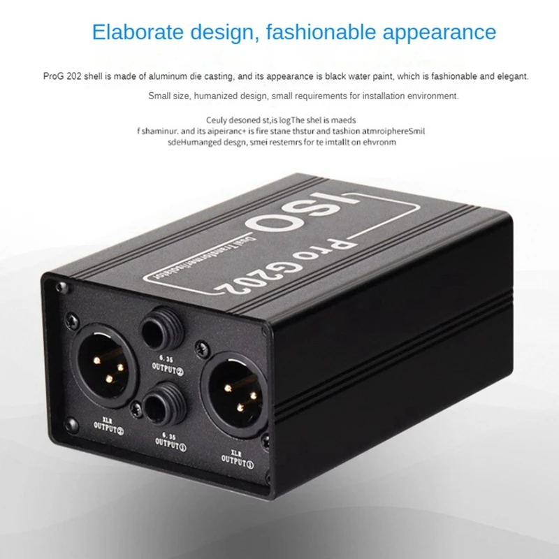 Pro G202 Audio Isolator Dual-Channel 6.5 XLR Audio Isolator Current Sound Noise Mixer Microphone Common Ground Filter