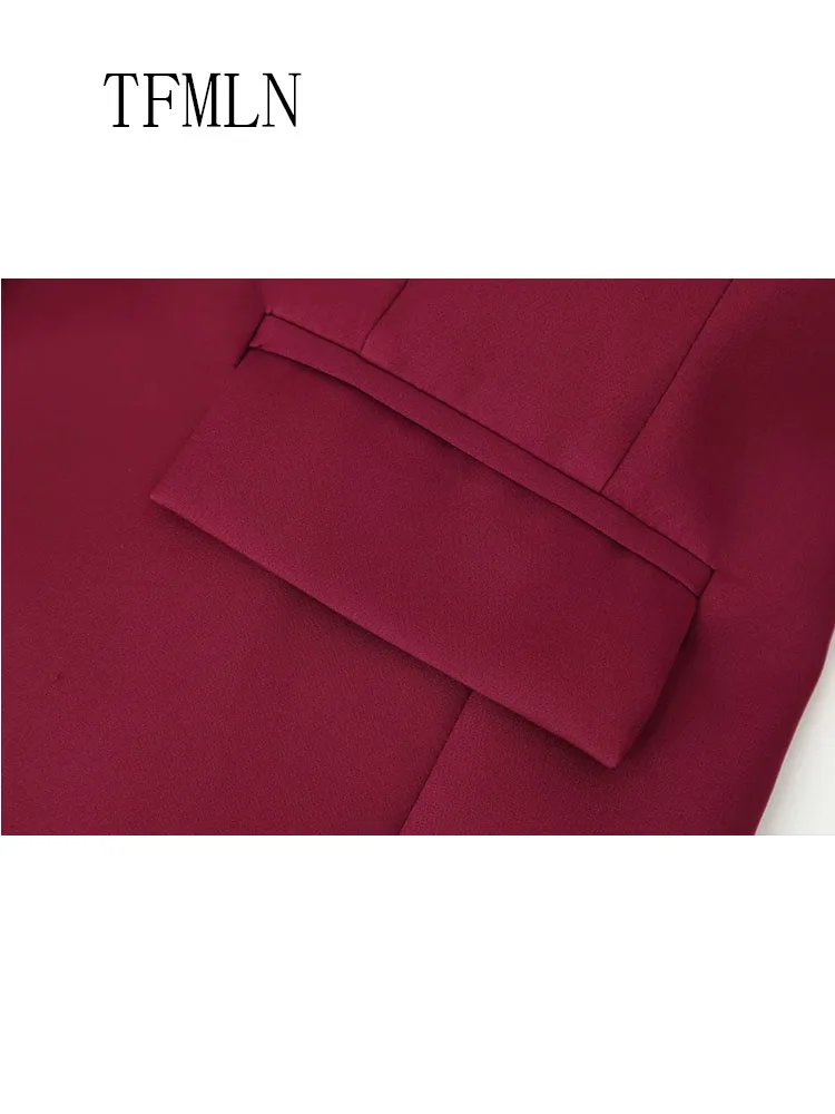 TFMLN 2025 الخريف الريش السترة الستر للنساء ريترو شيك واحدة الصدر جيوب السببية معاطف مكتب سيدة محززة أبلى #6