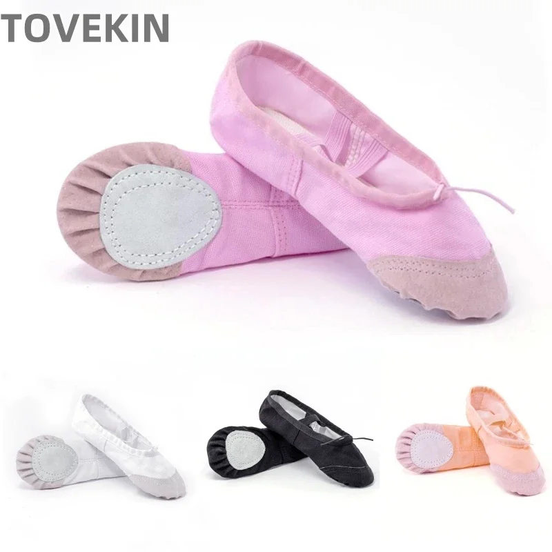 Girls Canvas Ballet Shoes Flat Ballet Dance Slippers Dance Shoes Adult Women Kids Children Classic Split-Sole Soft Leather