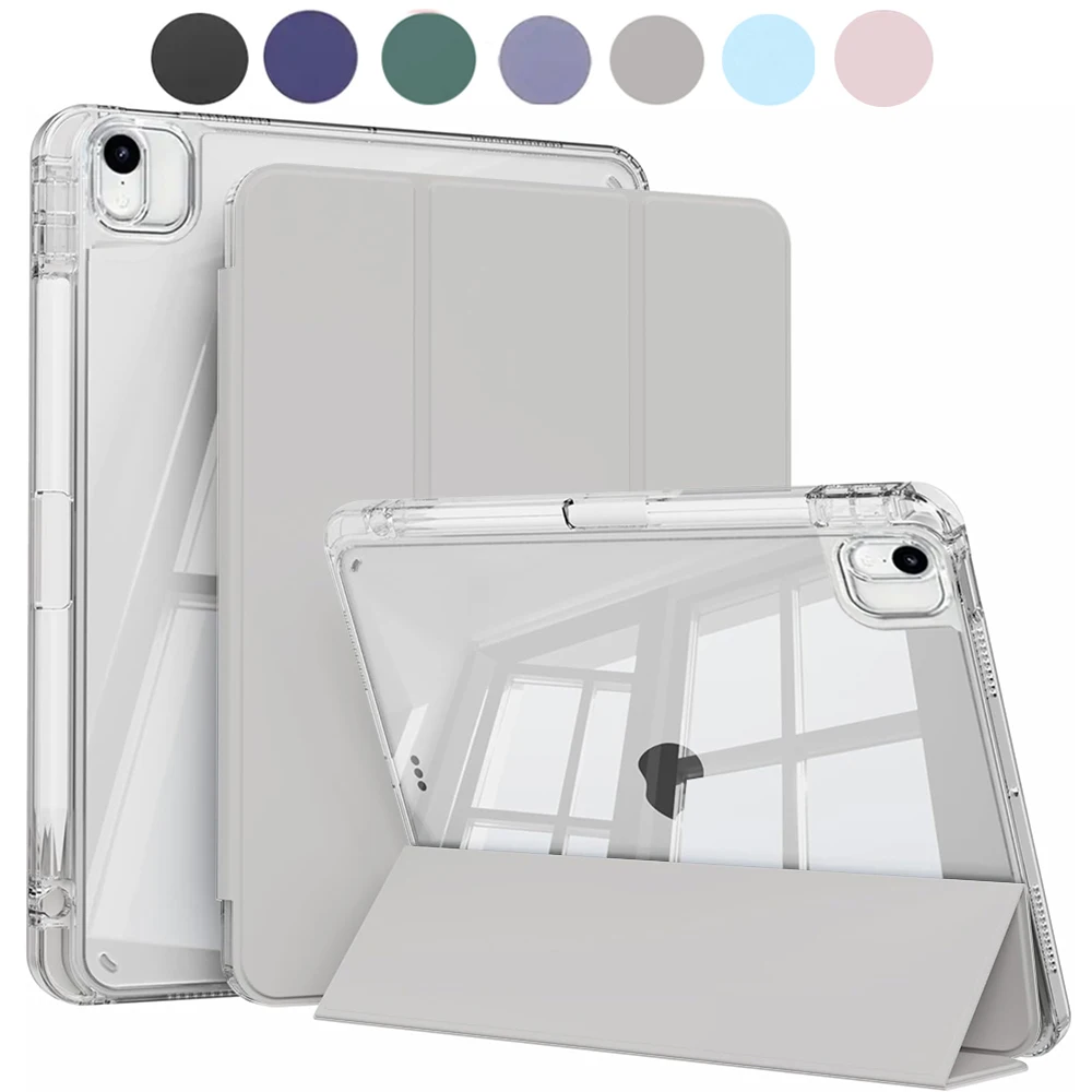Pour iPad Air 4/5/6/7 11 "M2 M3 2024 2025 étui avec porte-crayon, dos Transparent dur et couverture de cadre antichoc en TPU souple