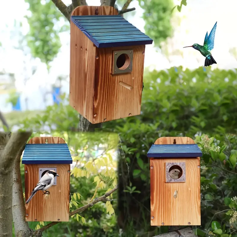 

Solid Wood Bird Nest Box, Simple Style Hanging Indoor Outdoor Pet Bird House Aviary Shelter for Small Birds Breeding