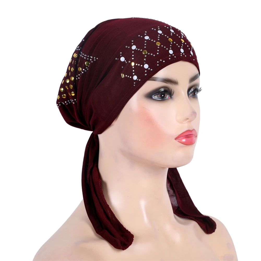 Gorro de Diamante Hijab muçulmano para Mulher, headwrap islâmico, tampas de quimioterapia, boné interior, lenço interior islâmico, lenço elástico, turbante