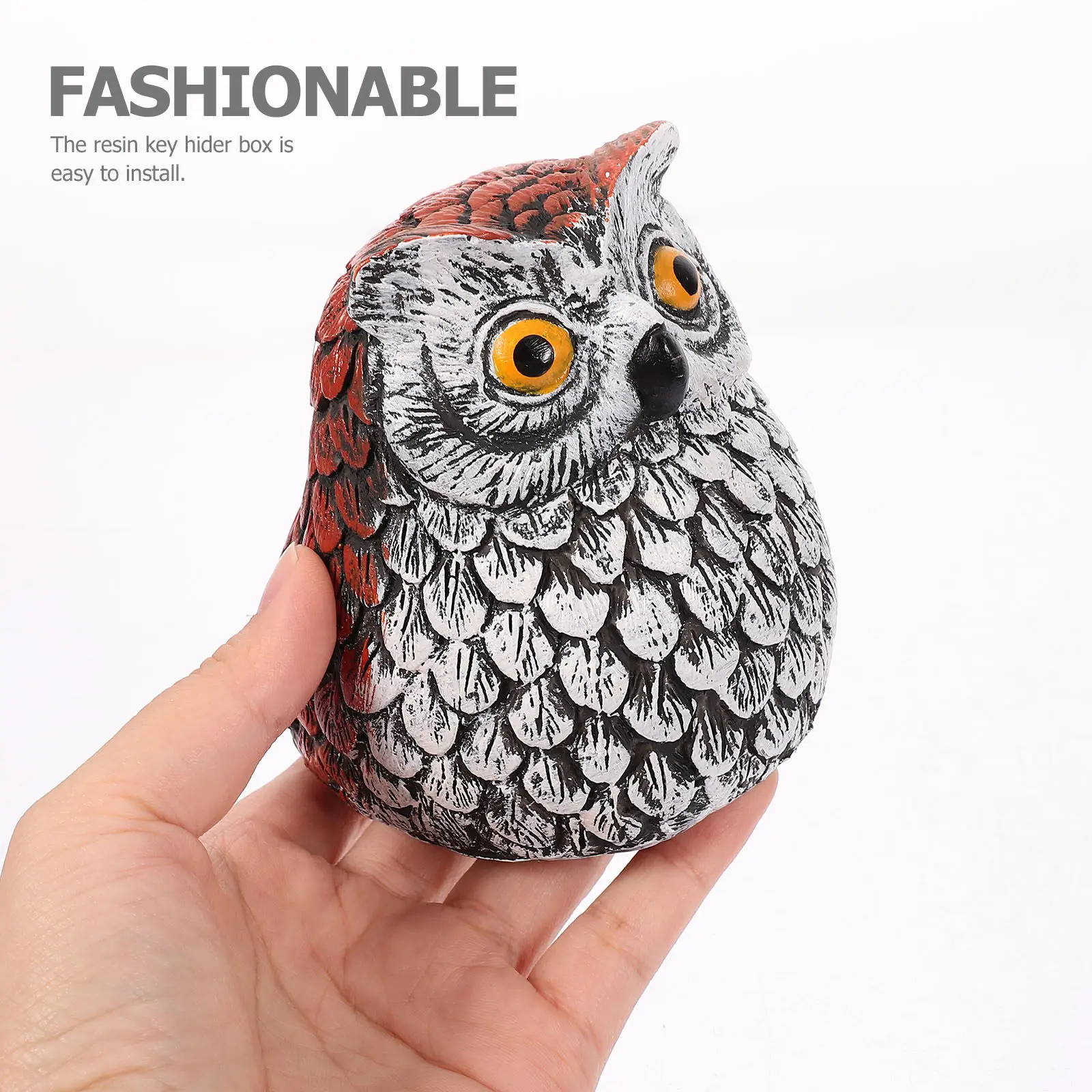 Owl Key Hider Sculpture Resin Decorative Outdoor Garden Stone Key Box Hidden Compartment Secret Lock Box Small Faux Rock