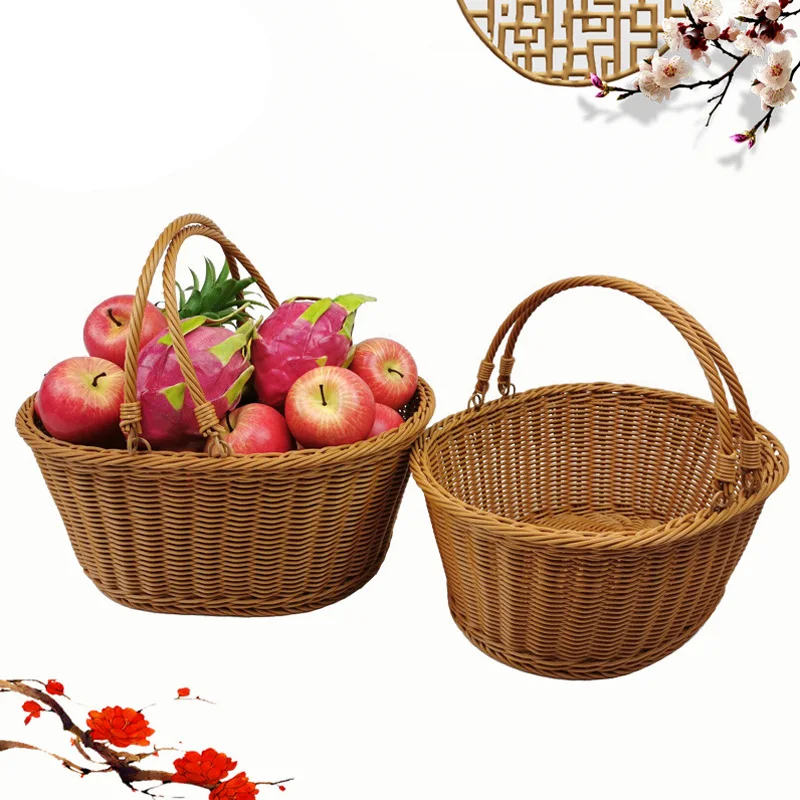 Simulation Vine Basket With Double Folding Handles Wicker Easter Basket Storage Of Plastic Easter Eggs And Easter Candy Willow P