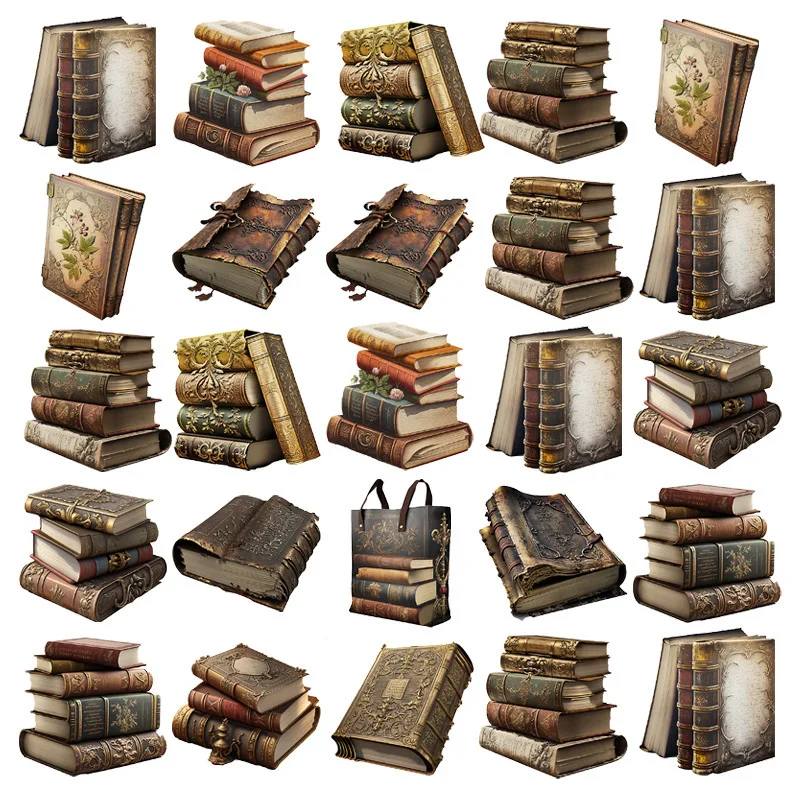 50pcs Retro Magic Book Stickers Pack Phone Case Laptop Suitcase DIY Vintage Sticker Journaling Materials Journal Accessories