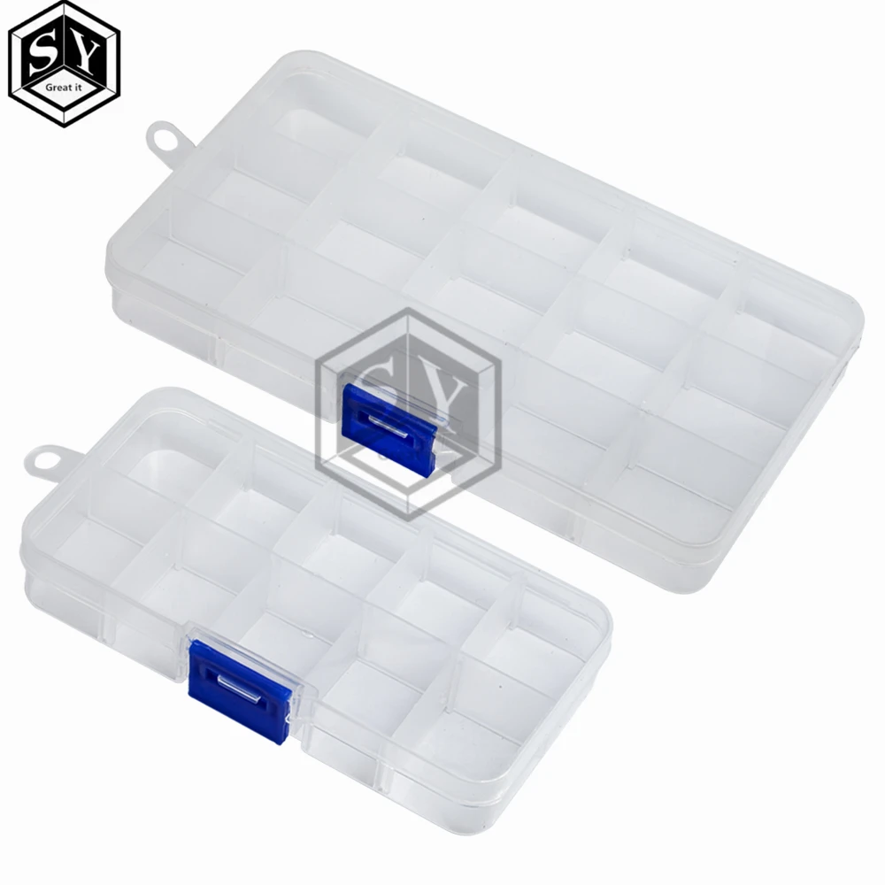 10 15 Grid can be remov transparent plastic small box kit storage box jewelry jewelry box electronic components parts finishing