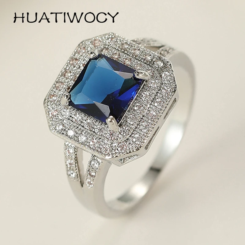 

HUATIWOCY New 925 Silver Jewelry Ring with Zircon Gemstone Accessories for Women Wedding Promise Party Bridal Gift Finger Rings