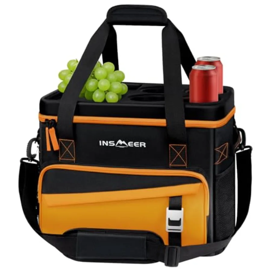 

Soft Cooler Bag with Hard Shell and 4 Cup Holders 55 Cans 40L Collapsible Soft Sided Cooler 100% Leakproof Insulated Cooler Bag