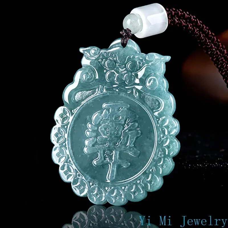 100% Natural A-goods Jadeite Blue Water Gossip Jade Pendant Double-sided Carving Pendant Men and Women Models Gift Jade Necklace
