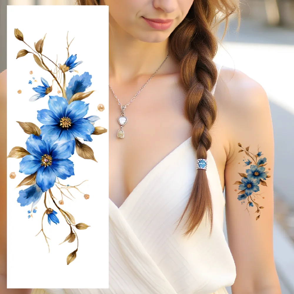 

9pcs Temporary Tattoo Dahlia Temporary Tattoo Stickers Daffodil Rose Waterproof Long-lasting Body Stickers Tulip For Cheeks