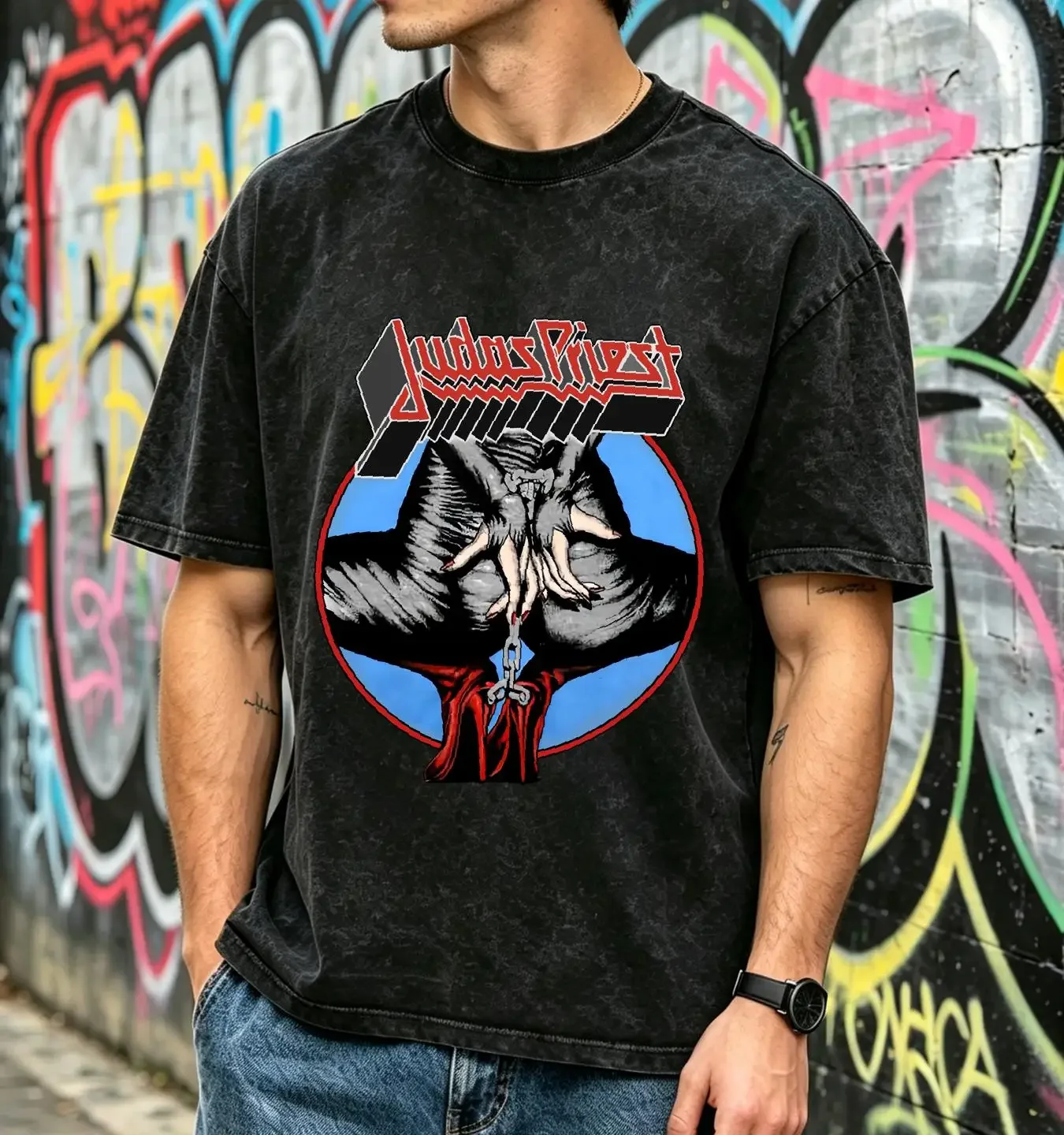 washed T Shirt JUDAS PRIEST DEFENDERS TOUR 1984 NEW SPORT GREY long or short sleeves vintage Washed Versatile
