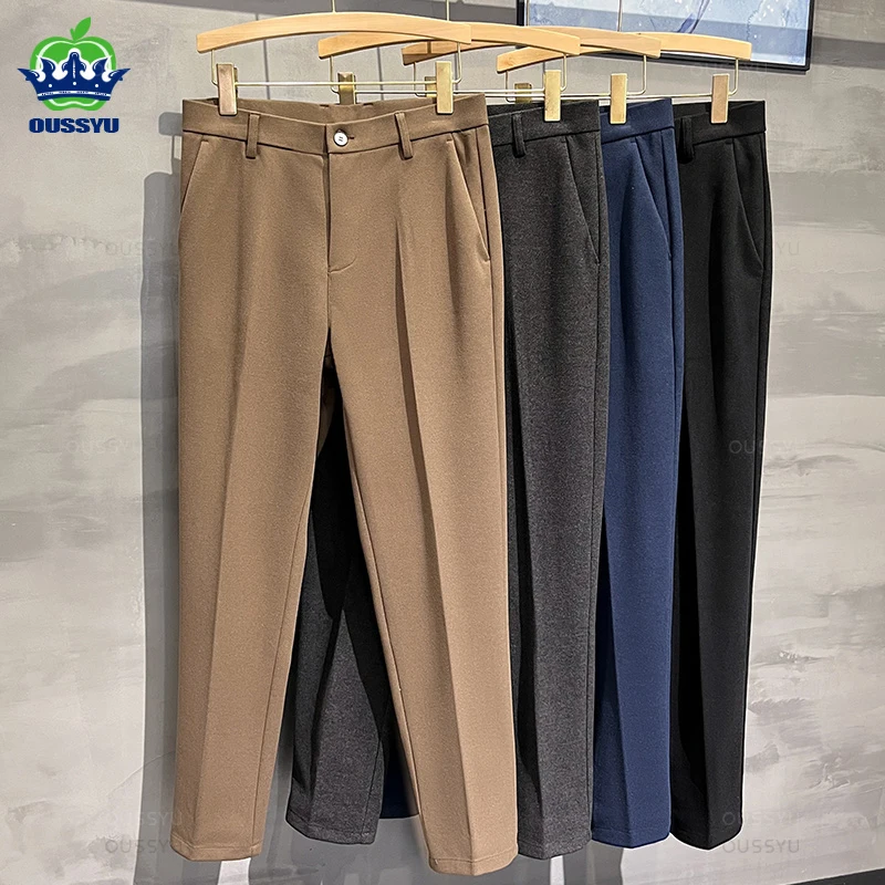 

Winter Men's Suit Pants Business Thick Formal Thick Classic Brown Woolen Straight Ankle Korean Formal Trousers Male Oversized 40