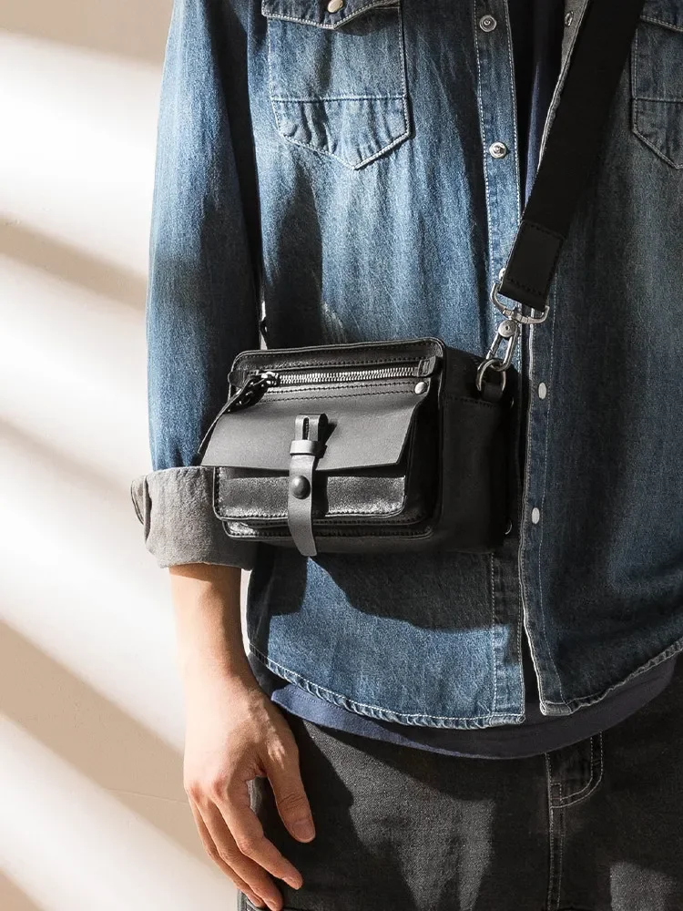 Leather crossbody men's tooling cowhide mailman mobile phone diagonal span bag