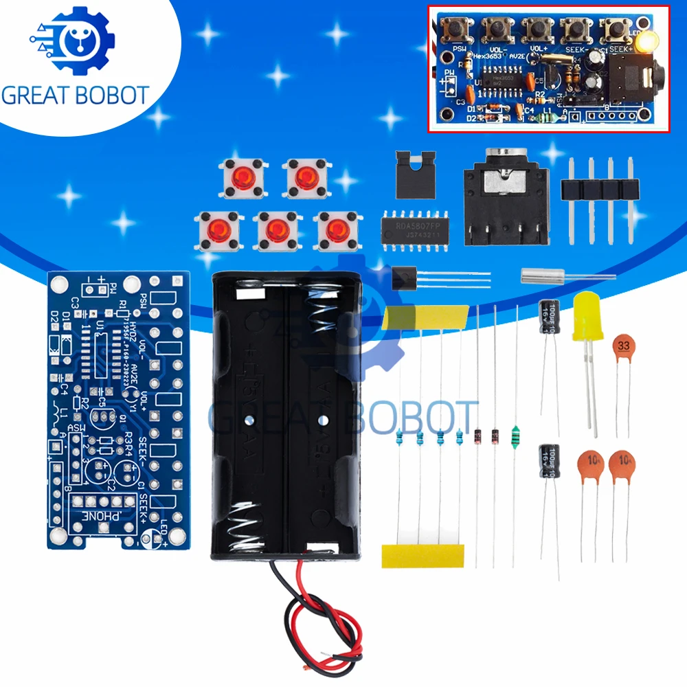 BS 76-108MHz Wireless Stereo FM Radio Receiver Module – DIY Electronic Kit with PCB (DC 1.8-3.6V)