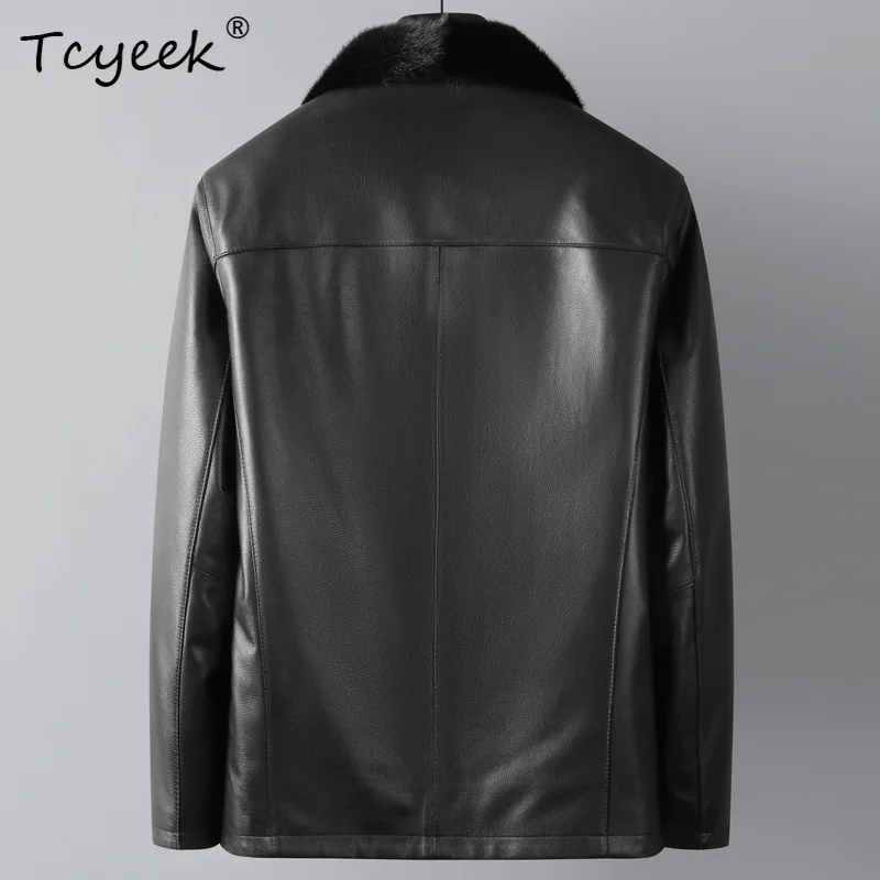 Tcyeek 천연 염소가죽 진짜 가죽 재킷 남성 의류 비즈니스 캐주얼 남성 코트 진짜 밍크 퍼 코트 2025 남성용 재킷