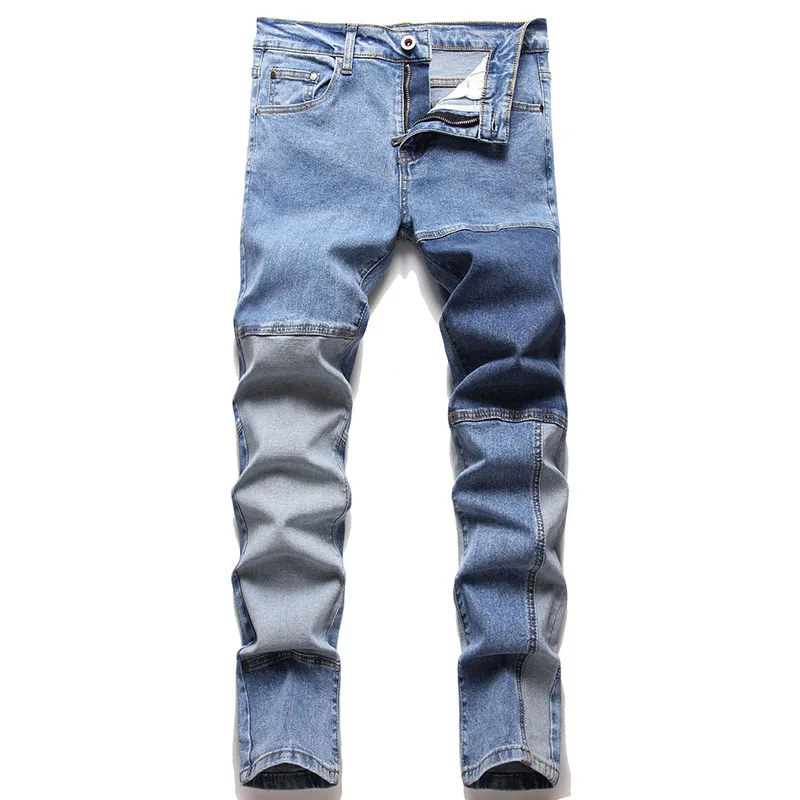 Mens Cotton Jeans Autumn Fashion Stitching Patch Slim Skinny Jeans Men Trousers Casual Male Denim Pants Vaqueros Hombre