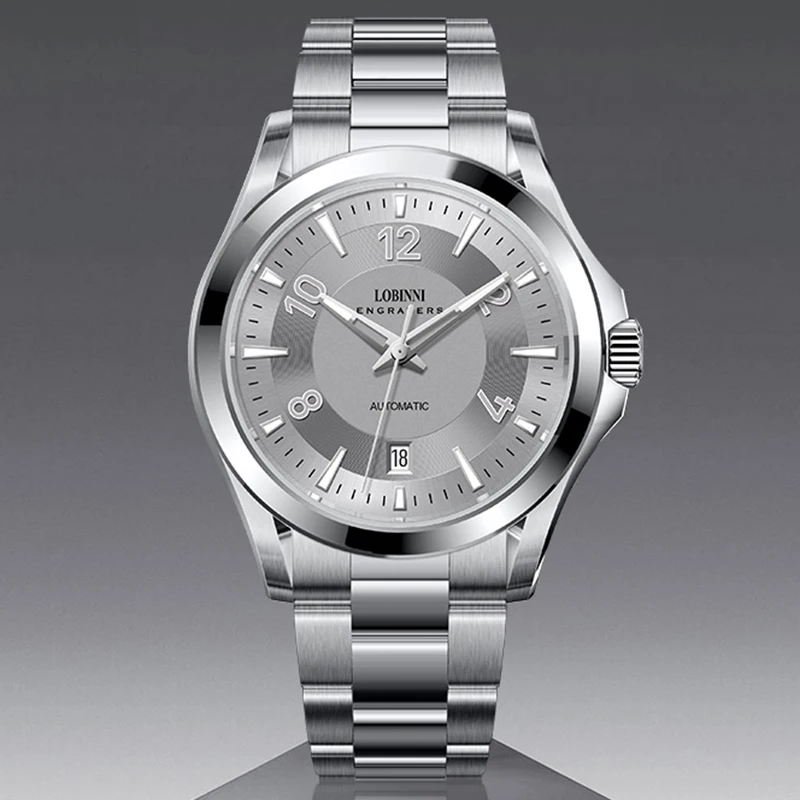 LOBINNI cinturino in acciaio inossidabile da uomo 41,5 mm designer di lusso puntatore luminoso maschile MIYOTA 8215 movimento orologi da polso automatici
