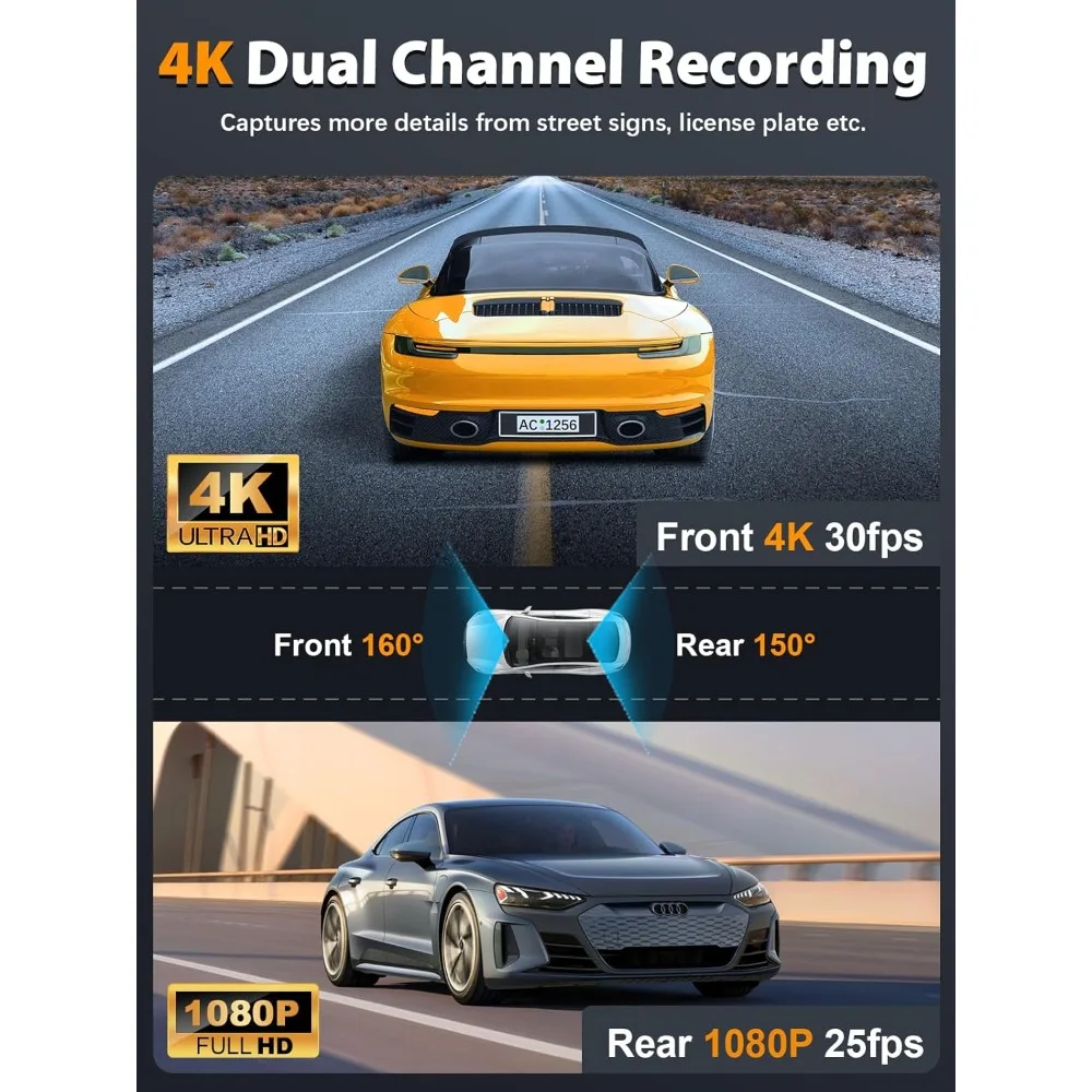 

Видеорегистратор с передней и задней камерами 4K 1080P, Wi-Fi, ночным видением, режимом парковки, циклической записью, в комплекте бесплатная карта памяти 64 ГБ