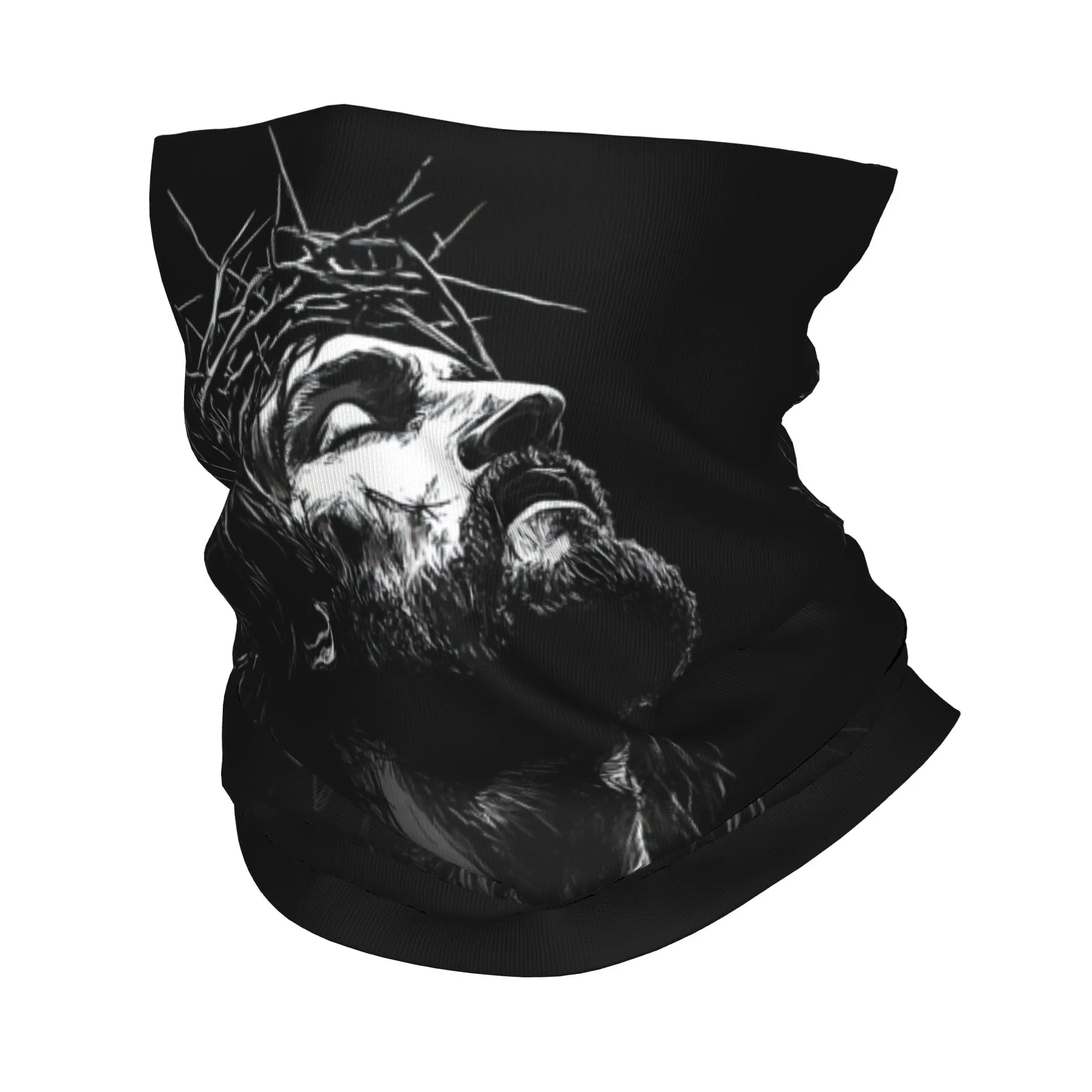 Portrait of Jesus Crown of Thorns Bandana Neck Gaiter Balaclavas Face Scarf Printed Christ Religious Cycling Riding Unisex Adult