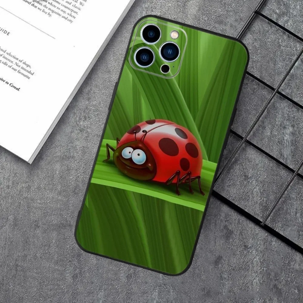 Seven-Star Ladybug Phone Case For Apple iPhone 15,14,13,12,11,XS,XR,X,8,7,Pro,Max,Plus,mini Silicone Black Cover